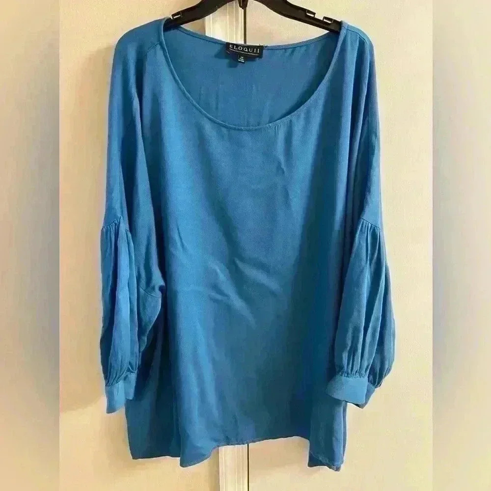 Eloquii Teal Drop Shoulder Balloon Sleeve Pullover Blouse Size 24
